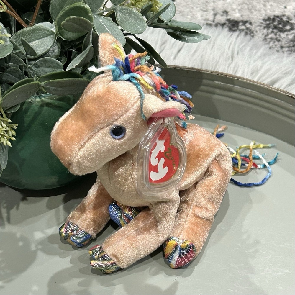Ty Chinese Zodiac HORSE Ty Beanie Baby Year 2000 Blue Eyes Rainbow Color Hooves
